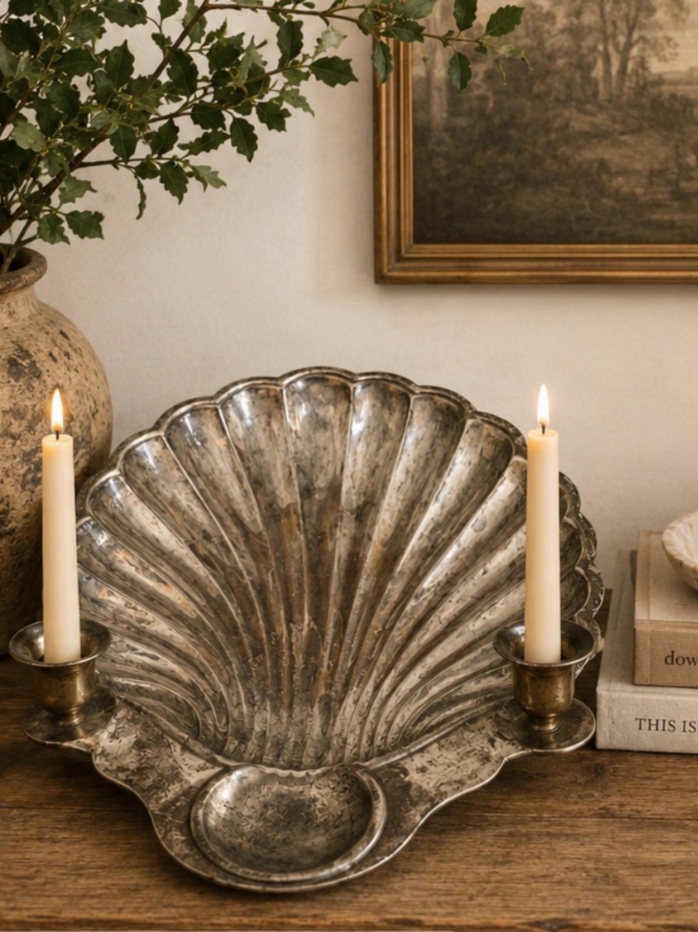 Vintage Silver Plate Shell Serving Dish
